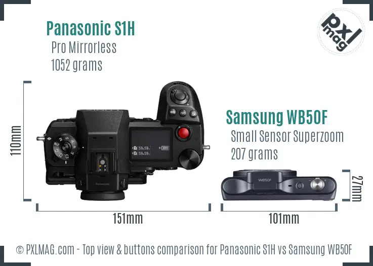 Panasonic S1H vs Samsung WB50F top view buttons comparison