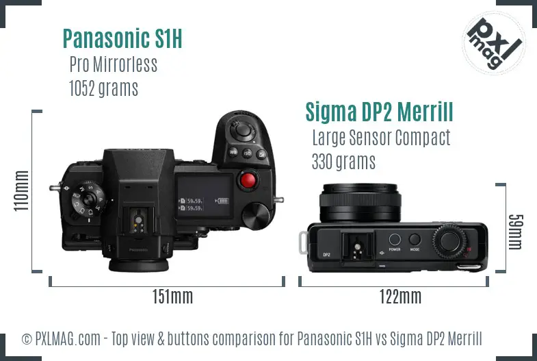 Panasonic S1H vs Sigma DP2 Merrill top view buttons comparison