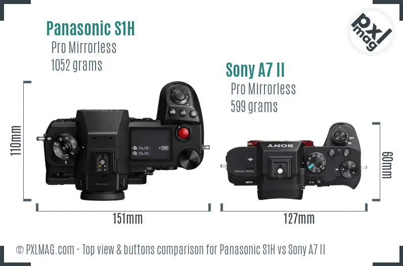 Panasonic S1H vs Sony A7 II top view buttons comparison