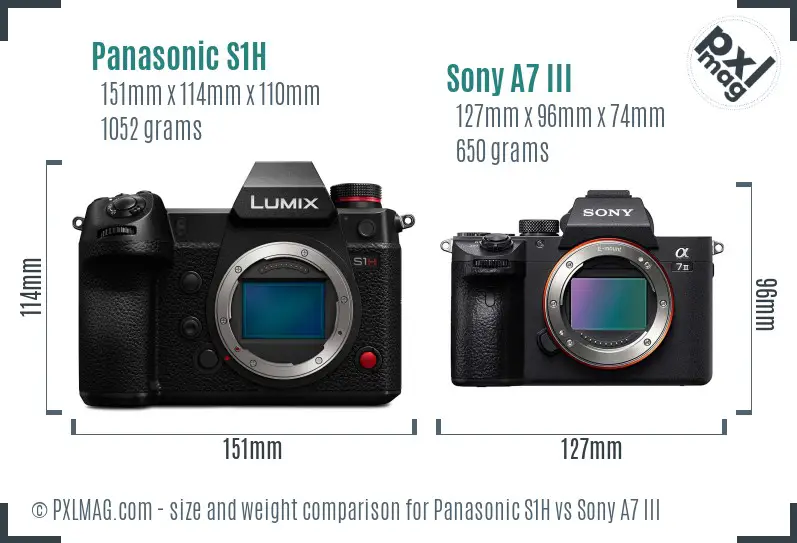 Panasonic S1H vs Sony A7 III size comparison