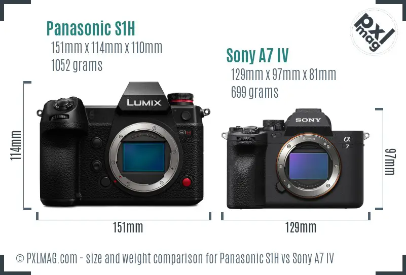 Panasonic S1H vs Sony A7 IV size comparison