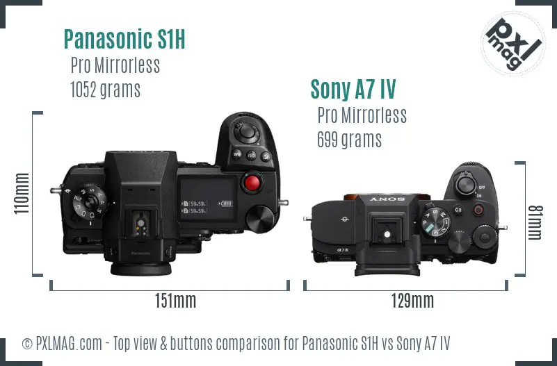 Panasonic S1H vs Sony A7 IV top view buttons comparison