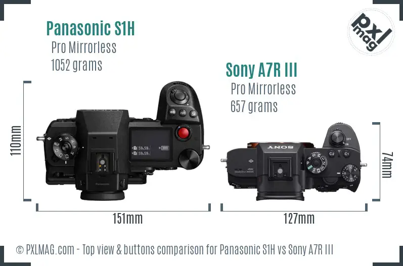 Panasonic S1H vs Sony A7R III top view buttons comparison
