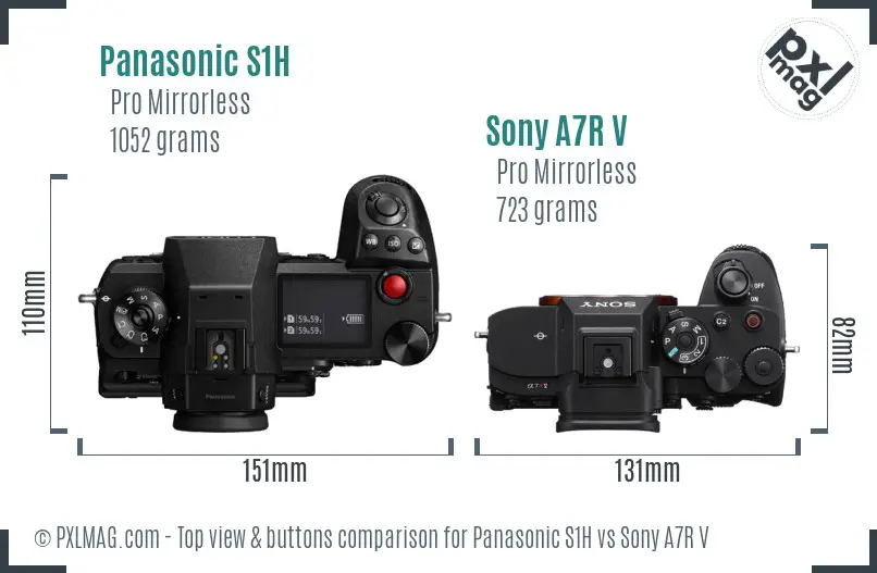 Panasonic S1H vs Sony A7R V top view buttons comparison