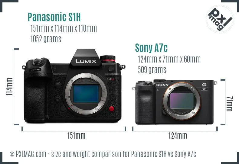 Panasonic S1H vs Sony A7c size comparison