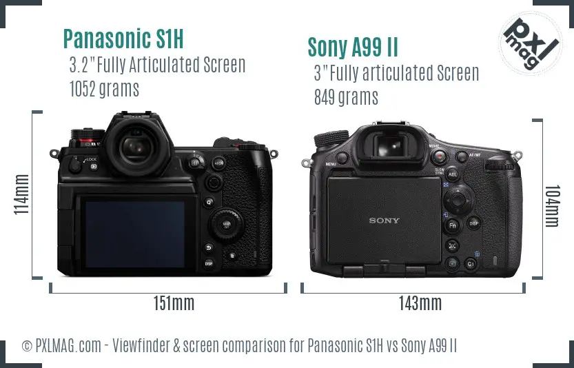 Panasonic S1H vs Sony A99 II Screen and Viewfinder comparison
