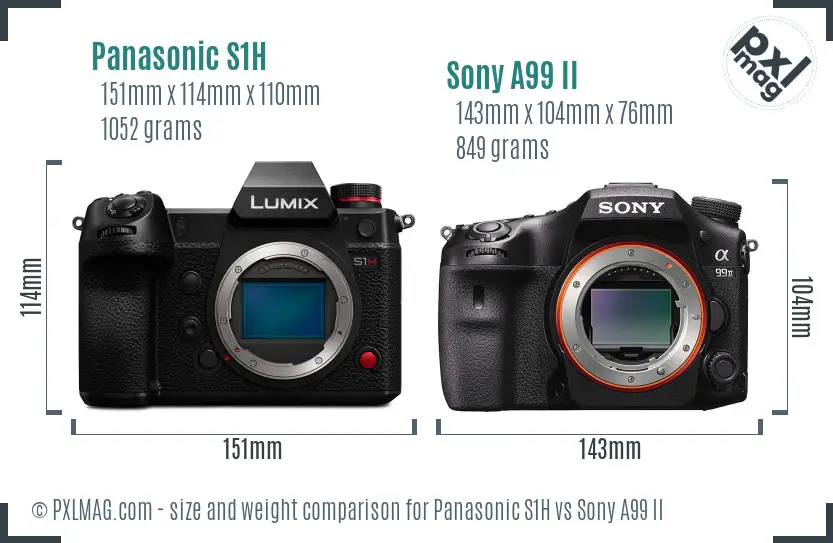 Panasonic S1H vs Sony A99 II size comparison