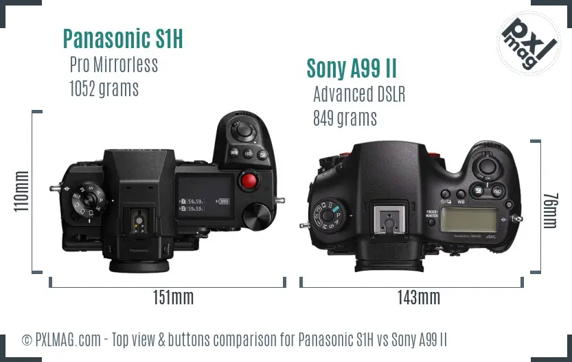 Panasonic S1H vs Sony A99 II top view buttons comparison