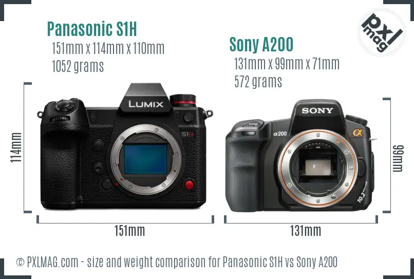 Panasonic S1H vs Sony A200 size comparison