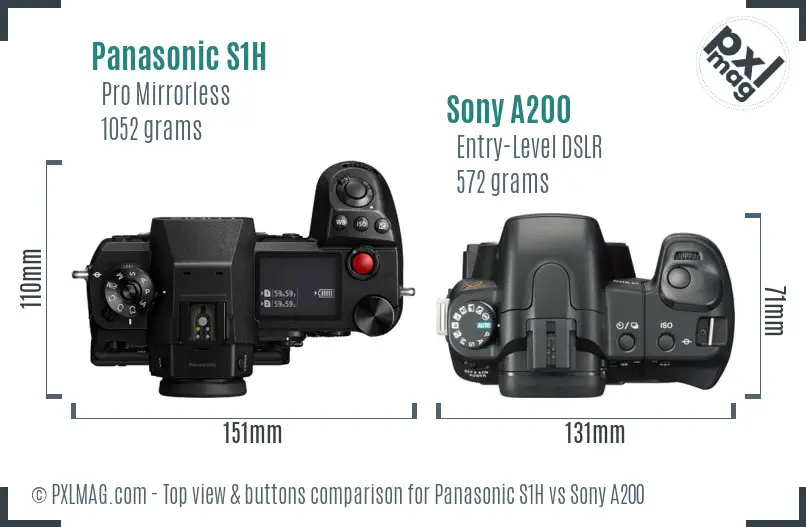 Panasonic S1H vs Sony A200 top view buttons comparison
