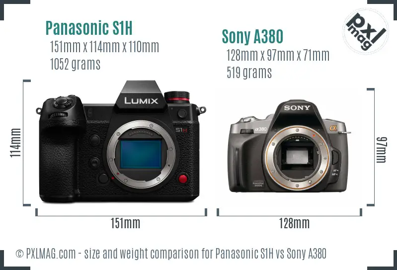 Panasonic S1H vs Sony A380 size comparison