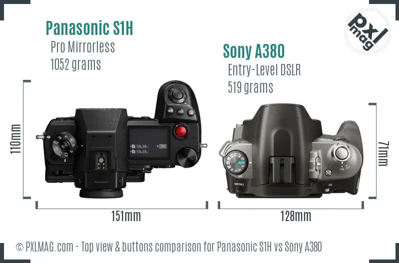Panasonic S1H vs Sony A380 top view buttons comparison