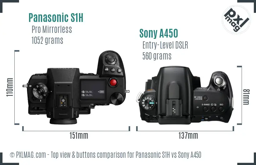 Panasonic S1H vs Sony A450 top view buttons comparison