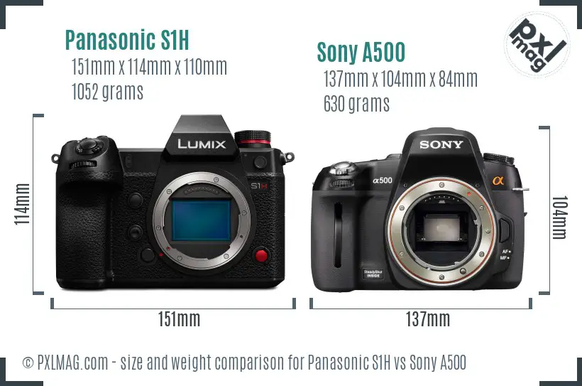 Panasonic S1H vs Sony A500 size comparison