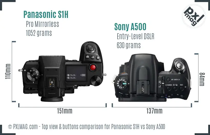 Panasonic S1H vs Sony A500 top view buttons comparison