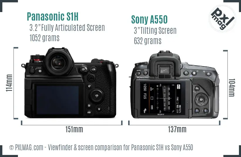 Panasonic S1H vs Sony A550 Screen and Viewfinder comparison