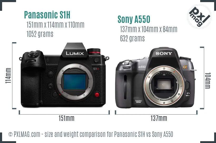 Panasonic S1H vs Sony A550 size comparison