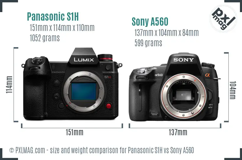 Panasonic S1H vs Sony A560 size comparison