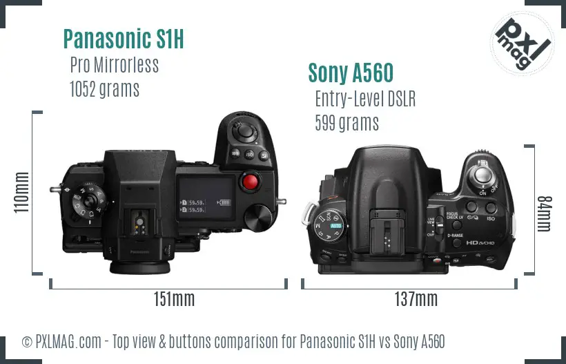 Panasonic S1H vs Sony A560 top view buttons comparison