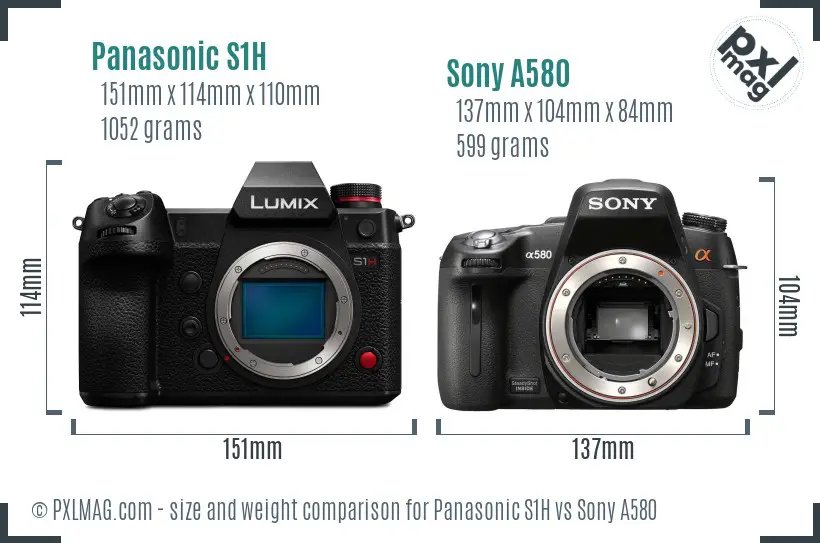 Panasonic S1H vs Sony A580 size comparison