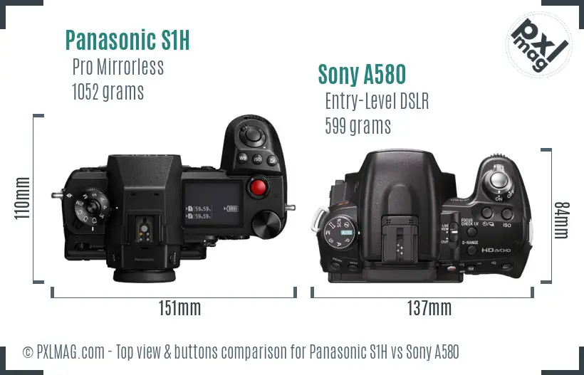 Panasonic S1H vs Sony A580 top view buttons comparison