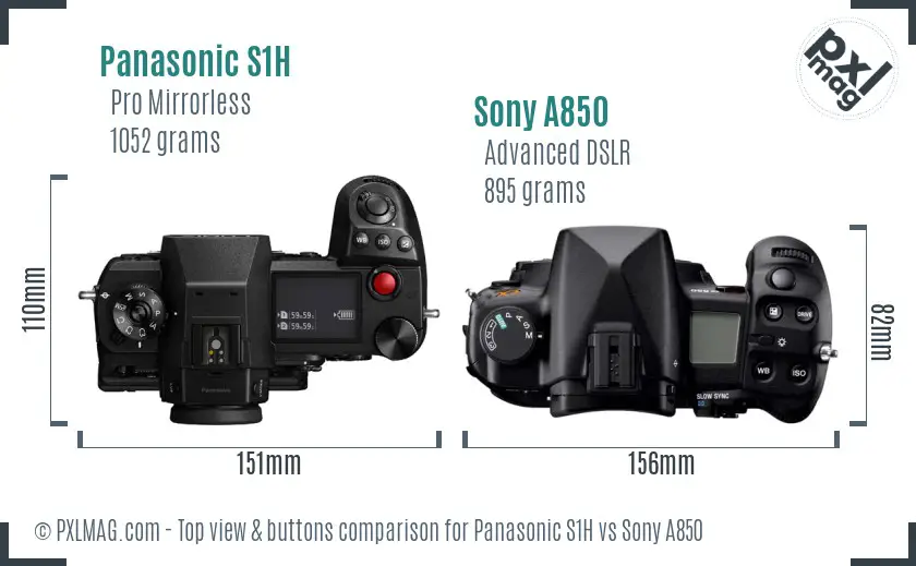 Panasonic S1H vs Sony A850 top view buttons comparison