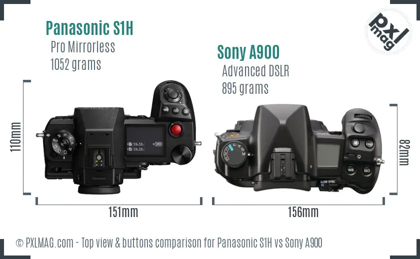 Panasonic S1H vs Sony A900 top view buttons comparison