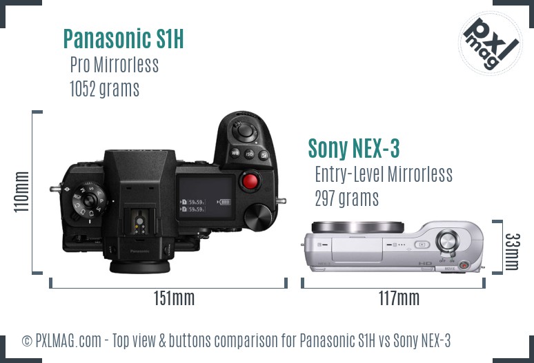 Panasonic S1H vs Sony NEX-3 top view buttons comparison