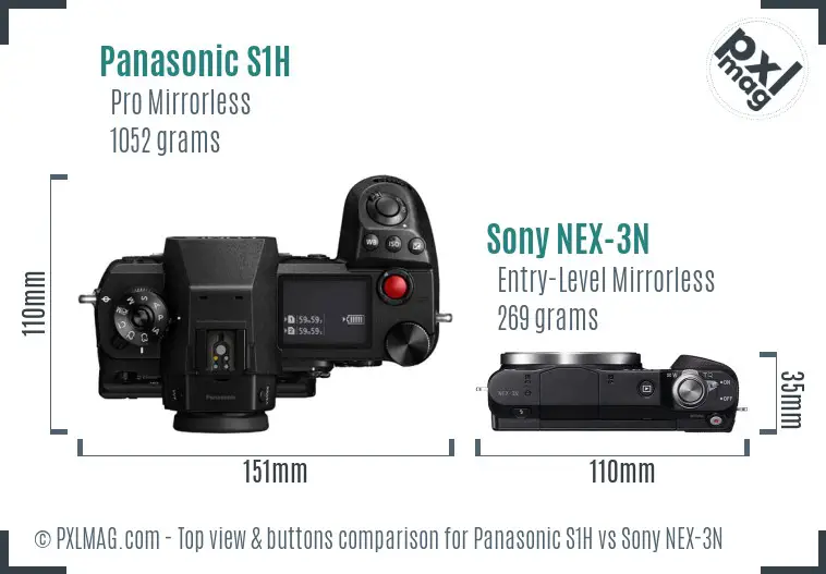 Panasonic S1H vs Sony NEX-3N top view buttons comparison