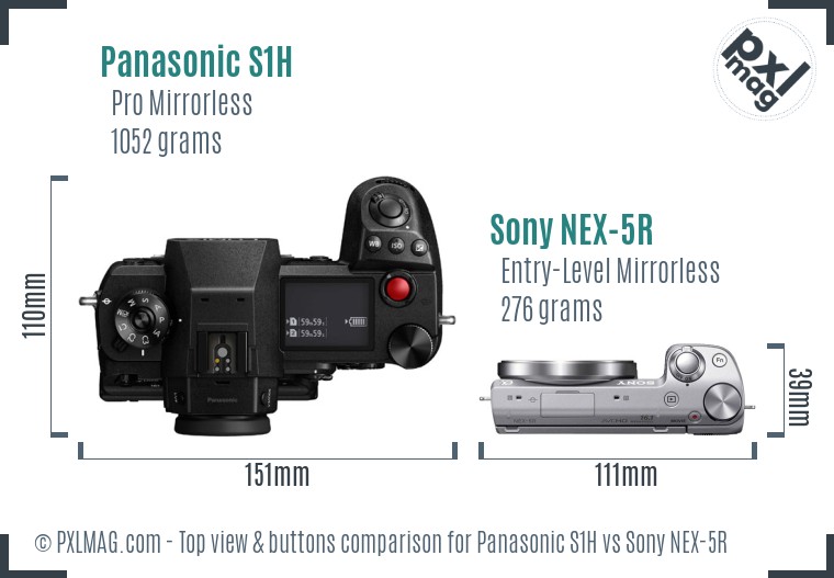 Panasonic S1H vs Sony NEX-5R top view buttons comparison