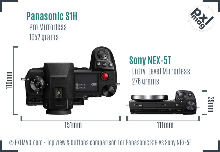 Panasonic S1H vs Sony NEX-5T top view buttons comparison