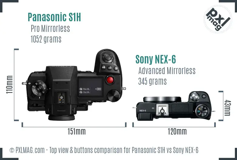 Panasonic S1H vs Sony NEX-6 top view buttons comparison