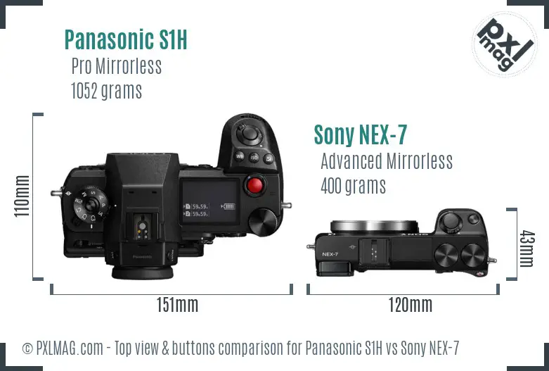 Panasonic S1H vs Sony NEX-7 top view buttons comparison