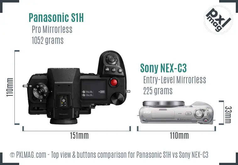 Panasonic S1H vs Sony NEX-C3 top view buttons comparison