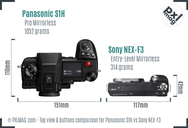 Panasonic S1H vs Sony NEX-F3 top view buttons comparison