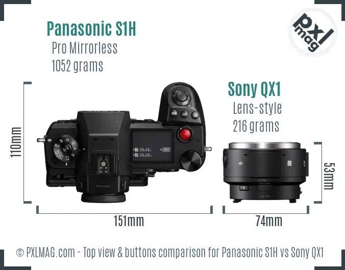 Panasonic S1H vs Sony QX1 top view buttons comparison