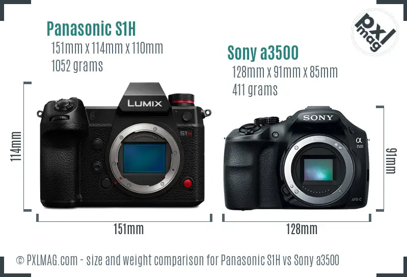 Panasonic S1H vs Sony a3500 size comparison