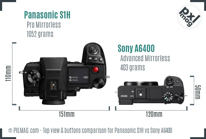 Panasonic S1H vs Sony A6400 top view buttons comparison