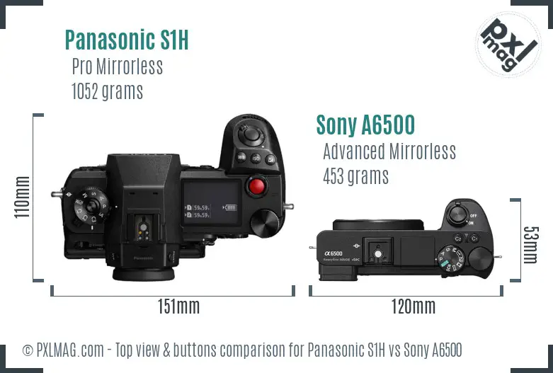 Panasonic S1H vs Sony A6500 top view buttons comparison