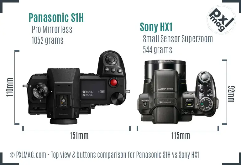 Panasonic S1H vs Sony HX1 top view buttons comparison