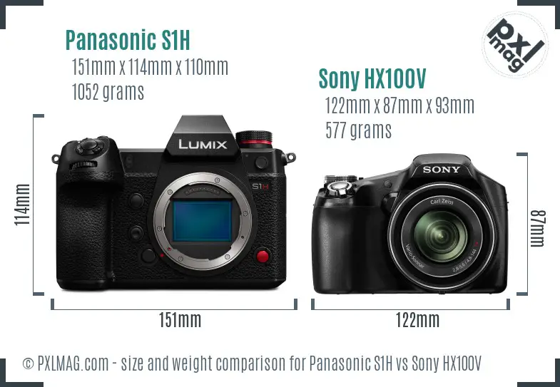 Panasonic S1H vs Sony HX100V size comparison