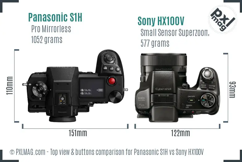 Panasonic S1H vs Sony HX100V top view buttons comparison