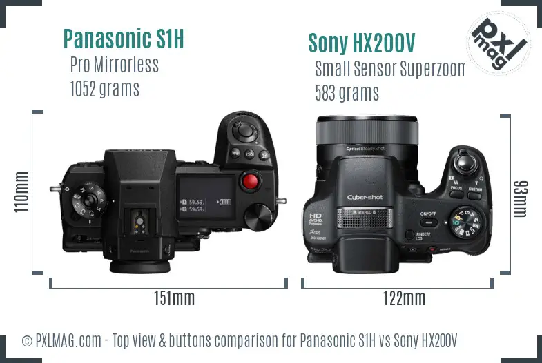 Panasonic S1H vs Sony HX200V top view buttons comparison