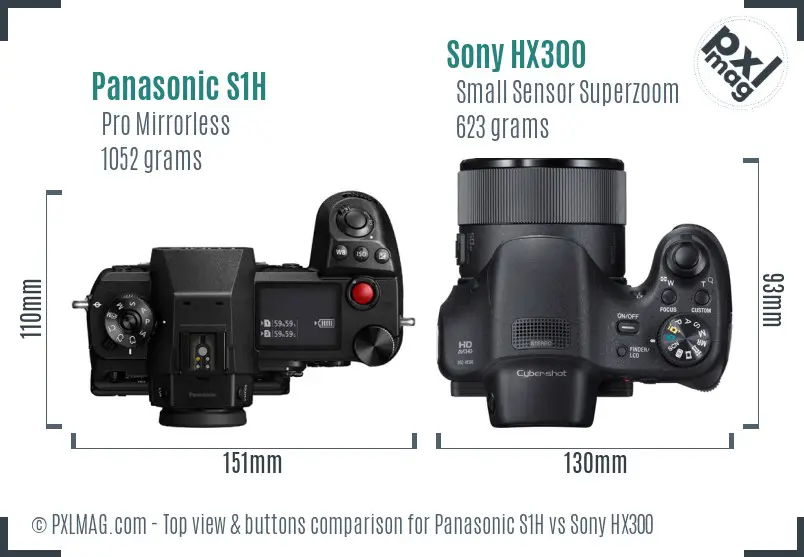 Panasonic S1H vs Sony HX300 top view buttons comparison