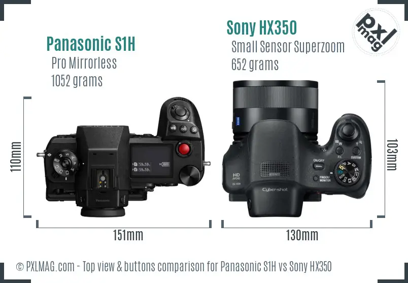 Panasonic S1H vs Sony HX350 top view buttons comparison
