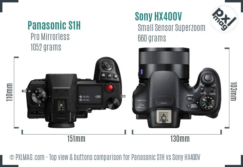 Panasonic S1H vs Sony HX400V top view buttons comparison