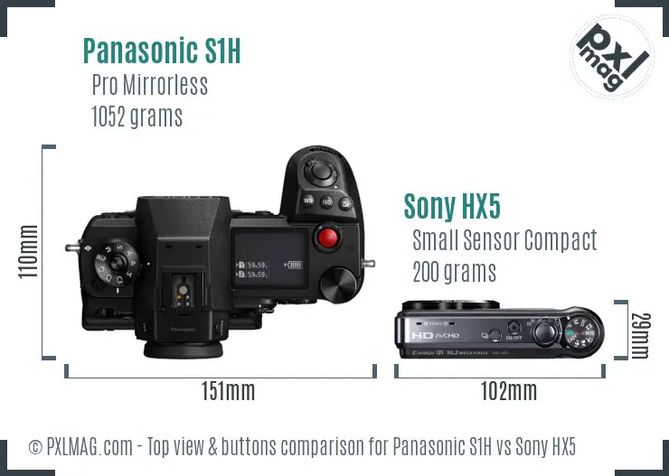 Panasonic S1H vs Sony HX5 top view buttons comparison