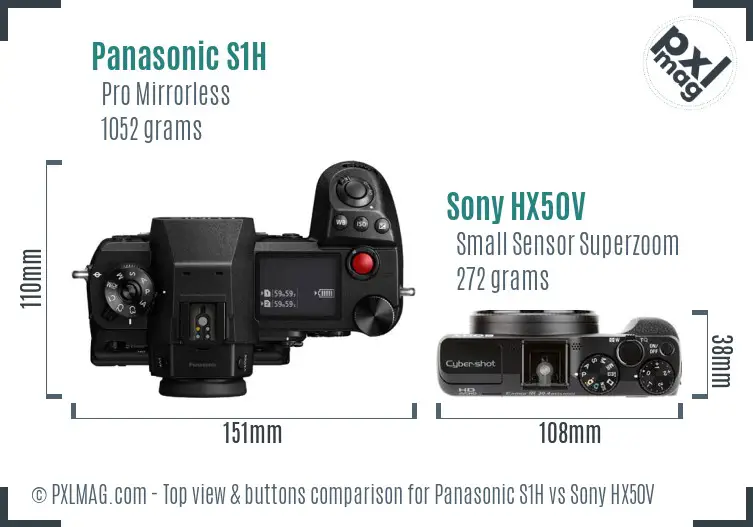 Panasonic S1H vs Sony HX50V top view buttons comparison