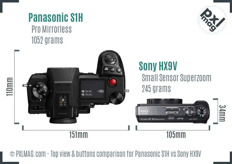 Panasonic S1H vs Sony HX9V top view buttons comparison