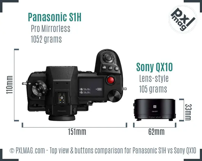 Panasonic S1H vs Sony QX10 top view buttons comparison